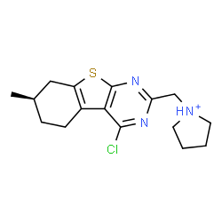 ChemSpider 2D Image | 1-{[(7R)-4-Chloro-7-methyl-5,6,7,8-tetrahydro[1]benzothieno[2,3-d]pyrimidin-2-yl]methyl}pyrrolidinium | C16H21ClN3S