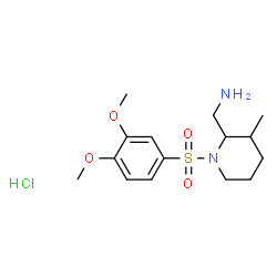 ChemSpider 2D Image | 1-{1-[(3,4-Dimethoxyphenyl)sulfonyl]-3-methyl-2-piperidinyl}methanamine hydrochloride (1:1) | C15H25ClN2O4S