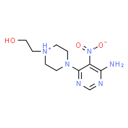 ChemSpider 2D Image | 4-(6-Amino-5-nitro-4-pyrimidinyl)-1-(2-hydroxyethyl)piperazin-1-ium | C10H17N6O3