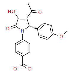 ChemSpider 2D Image | 4-[(2S)-3-Acetyl-4-hydroxy-2-(4-methoxyphenyl)-5-oxo-2,5-dihydro-1H-pyrrol-1-yl]benzoate | C20H16NO6