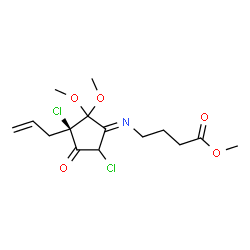ChemSpider 2D Image | Methyl 4-{(Z)-[(3R)-3-allyl-3,5-dichloro-2,2-dimethoxy-4-oxocyclopentylidene]amino}butanoate | C15H21Cl2NO5