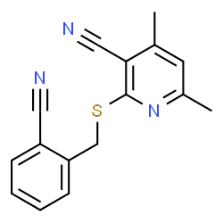 ChemSpider 2D Image | 2-(2-Cyano-benzylsulfanyl)-4,6-dimethyl-nicotinonitrile | C16H13N3S