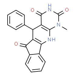 ChemSpider 2D Image | 1-Methyl-5-phenyl-5,11-dihydro-1H-indeno[2',1':5,6]pyrido[2,3-d]pyrimidine-2,4,6(3H)-trione | C21H15N3O3