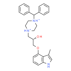 ChemSpider 2D Image | 1-(Diphenylmethyl)-4-{(2S)-2-hydroxy-3-[(3-methyl-1H-indol-4-yl)oxy]propyl}piperazinediium | C29H35N3O2