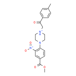 ChemSpider 2D Image | 4-[4-(Methoxycarbonyl)-2-nitrophenyl]-1-[2-(4-methylphenyl)-2-oxoethyl]piperazin-1-ium | C21H24N3O5