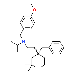 ChemSpider 2D Image | N-{2-[(4R)-4-Benzyl-2,2-dimethyltetrahydro-2H-pyran-4-yl]ethyl}-N-(4-methoxybenzyl)-2-propanaminium | C27H40NO2