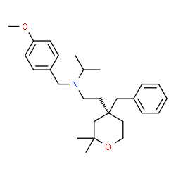 ChemSpider 2D Image | N-{2-[(4R)-4-Benzyl-2,2-dimethyltetrahydro-2H-pyran-4-yl]ethyl}-N-(4-methoxybenzyl)-2-propanamine | C27H39NO2