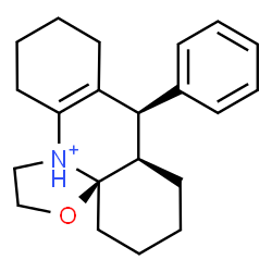 ChemSpider 2D Image | (3aR,7aR,8R)-8-Phenyl-1,2,4,5,6,7,7a,8,9,10,11,12-dodecahydro[1,3]oxazolo[2,3-e]acridin-13-ium | C21H28NO
