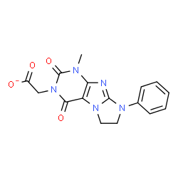 ChemSpider 2D Image | (1-Methyl-2,4-dioxo-8-phenyl-1,2,4,6,7,8-hexahydro-3H-imidazo[2,1-f]purin-3-yl)acetate | C16H14N5O4