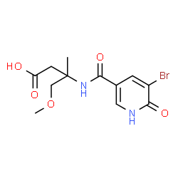 ChemSpider 2D Image | 3-{[(5-Bromo-6-oxo-1,6-dihydro-3-pyridinyl)carbonyl]amino}-4-methoxy-3-methylbutanoic acid | C12H15BrN2O5