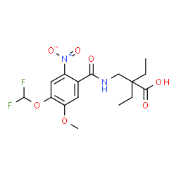 ChemSpider 2D Image | 2-({[4-(Difluoromethoxy)-5-methoxy-2-nitrobenzoyl]amino}methyl)-2-ethylbutanoic acid | C16H20F2N2O7
