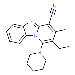 ChemSpider 2D Image | 2-Ethyl-3-methyl-1-(1-piperidinyl)pyrido[1,2-a]benzimidazole-4-carbonitrile | C20H22N4