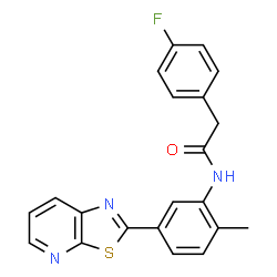 ChemSpider 2D Image | 2-(4-Fluorophenyl)-N-[2-methyl-5-([1,3]thiazolo[5,4-b]pyridin-2-yl)phenyl]acetamide | C21H16FN3OS