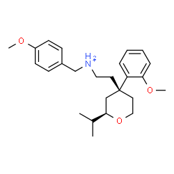ChemSpider 2D Image | 2-[(2R,4R)-2-Isopropyl-4-(2-methoxyphenyl)tetrahydro-2H-pyran-4-yl]-N-(4-methoxybenzyl)ethanaminium | C25H36NO3