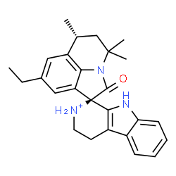 ChemSpider 2D Image | (1R,6'R)-8'-Ethyl-4',4',6'-trimethyl-2'-oxo-2,3,4,5',6',9-hexahydro-4'H-spiro[beta-carbolin-2-ium-1,1'-pyrrolo[3,2,1-ij]quinoline] | C26H30N3O
