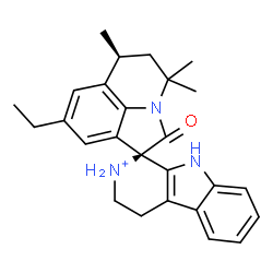 ChemSpider 2D Image | (1R,6'S)-8'-Ethyl-4',4',6'-trimethyl-2'-oxo-2,3,4,5',6',9-hexahydro-4'H-spiro[beta-carbolin-2-ium-1,1'-pyrrolo[3,2,1-ij]quinoline] | C26H30N3O