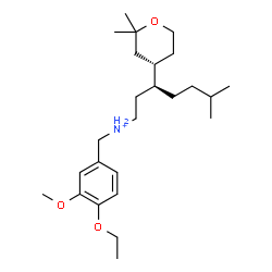 ChemSpider 2D Image | (3R)-3-[(4S)-2,2-Dimethyltetrahydro-2H-pyran-4-yl]-N-(4-ethoxy-3-methoxybenzyl)-6-methyl-1-heptanaminium | C25H44NO3
