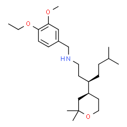 ChemSpider 2D Image | (3R)-3-[(4S)-2,2-Dimethyltetrahydro-2H-pyran-4-yl]-N-(4-ethoxy-3-methoxybenzyl)-6-methyl-1-heptanamine | C25H43NO3