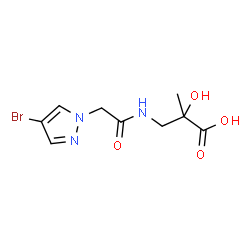 ChemSpider 2D Image | 3-{[(4-Bromo-1H-pyrazol-1-yl)acetyl]amino}-2-hydroxy-2-methylpropanoic acid | C9H12BrN3O4