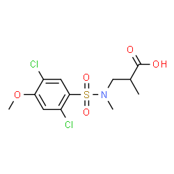 ChemSpider 2D Image | 3-{[(2,5-Dichloro-4-methoxyphenyl)sulfonyl](methyl)amino}-2-methylpropanoic acid | C12H15Cl2NO5S