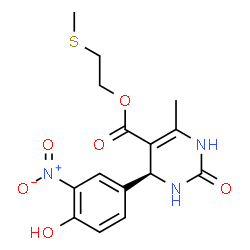 ChemSpider 2D Image | 2-(Methylsulfanyl)ethyl (4S)-4-(4-hydroxy-3-nitrophenyl)-6-methyl-2-oxo-1,2,3,4-tetrahydro-5-pyrimidinecarboxylate | C15H17N3O6S