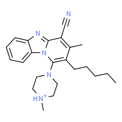 ChemSpider 2D Image | 4-(4-Cyano-3-methyl-2-pentylpyrido[1,2-a]benzimidazol-1-yl)-1-methylpiperazin-1-ium | C23H30N5