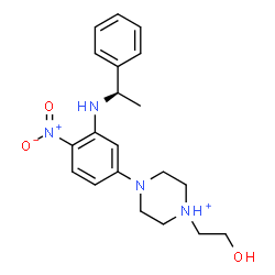 ChemSpider 2D Image | 1-(2-Hydroxyethyl)-4-(4-nitro-3-{[(1R)-1-phenylethyl]amino}phenyl)piperazin-1-ium | C20H27N4O3
