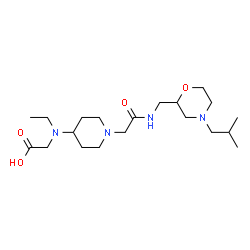 ChemSpider 2D Image | N-Ethyl-N-[1-(2-{[(4-isobutyl-2-morpholinyl)methyl]amino}-2-oxoethyl)-4-piperidinyl]glycine | C20H38N4O4