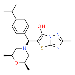 ChemSpider 2D Image | 5-[(S)-[(2R,6S)-2,6-Dimethyl-4-morpholinyl](4-isopropylphenyl)methyl]-2-methyl[1,3]thiazolo[3,2-b][1,2,4]triazol-6-ol | C21H28N4O2S
