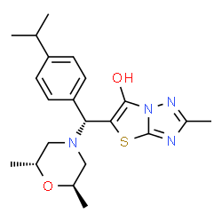 ChemSpider 2D Image | 5-[(R)-[(2R,6R)-2,6-Dimethyl-4-morpholinyl](4-isopropylphenyl)methyl]-2-methyl[1,3]thiazolo[3,2-b][1,2,4]triazol-6-ol | C21H28N4O2S