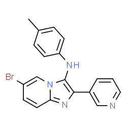ChemSpider 2D Image | 6-Bromo-N-(4-methylphenyl)-2-(3-pyridinyl)imidazo[1,2-a]pyridin-3-amine | C19H15BrN4