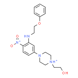 ChemSpider 2D Image | 1-(2-Hydroxyethyl)-4-{4-nitro-3-[(2-phenoxyethyl)amino]phenyl}piperazin-1-ium | C20H27N4O4