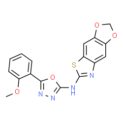 ChemSpider 2D Image | N-[5-(2-Methoxyphenyl)-1,3,4-oxadiazol-2-yl][1,3]dioxolo[4,5-f][1,3]benzothiazol-6-amine | C17H12N4O4S