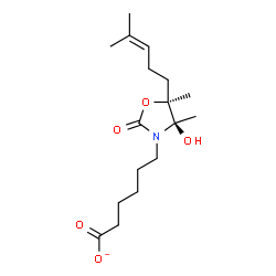 ChemSpider 2D Image | 6-[(4R,5S)-4-Hydroxy-4,5-dimethyl-5-(4-methyl-3-penten-1-yl)-2-oxo-1,3-oxazolidin-3-yl]hexanoate | C17H28NO5
