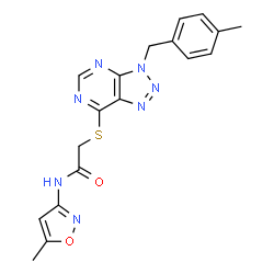 ChemSpider 2D Image | 2-{[3-(4-Methylbenzyl)-3H-[1,2,3]triazolo[4,5-d]pyrimidin-7-yl]sulfanyl}-N-(5-methyl-1,2-oxazol-3-yl)acetamide | C18H17N7O2S