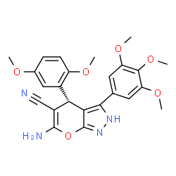 ChemSpider 2D Image | (4S)-6-Amino-4-(2,5-dimethoxyphenyl)-3-(3,4,5-trimethoxyphenyl)-2,4-dihydropyrano[2,3-c]pyrazole-5-carbonitrile | C24H24N4O6