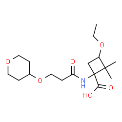 ChemSpider 2D Image | 3-Ethoxy-2,2-dimethyl-1-{[3-(tetrahydro-2H-pyran-4-yloxy)propanoyl]amino}cyclobutanecarboxylic acid | C17H29NO6