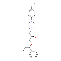 ChemSpider 2D Image | 1-{(2R)-2-Hydroxy-3-[(1S)-1-phenylpropoxy]propyl}-4-(4-methoxyphenyl)piperazin-1-ium | C23H33N2O3