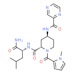 ChemSpider 2D Image | N~2~-({(2S,4S)-1-[(1-Methyl-1H-pyrrol-2-yl)carbonyl]-4-[(2-pyrazinylcarbonyl)amino]-2-piperidinyl}carbonyl)-D-leucinamide | C23H31N7O4