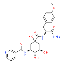 ChemSpider 2D Image | O-Methyl-Nalpha-({(1S,3R,4R,5S)-1,3,4-trihydroxy-5-[(3-pyridinylcarbonyl)amino]cyclohexyl}carbonyl)-L-tyrosinamide | C23H28N4O7