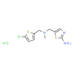 ChemSpider 2D Image | 5-({[(5-Chloro-2-thienyl)methyl](methyl)amino}methyl)-1,3-thiazol-2-amine hydrochloride (1:1) | C10H13Cl2N3S2