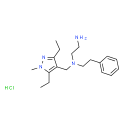ChemSpider 2D Image | N-[(3,5-Diethyl-1-methyl-1H-pyrazol-4-yl)methyl]-N-(2-phenylethyl)-1,2-ethanediamine hydrochloride (1:1) | C19H31ClN4