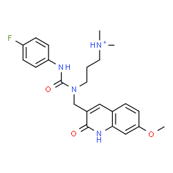 ChemSpider 2D Image | 3-{[(4-Fluorophenyl)carbamoyl][(7-methoxy-2-oxo-1,2-dihydro-3-quinolinyl)methyl]amino}-N,N-dimethyl-1-propanaminium | C23H28FN4O3