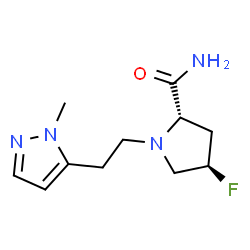 ChemSpider 2D Image | (4R)-4-Fluoro-1-[2-(1-methyl-1H-pyrazol-5-yl)ethyl]-L-prolinamide | C11H17FN4O