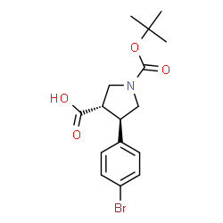 ChemSpider 2D Image | (3S,4R)-4-(4-Bromophenyl)-1-{[(2-methyl-2-propanyl)oxy]carbonyl}-3-pyrrolidinecarboxylic acid | C16H20BrNO4