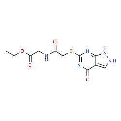 ChemSpider 2D Image | Ethyl N-{[(4-oxo-2,4-dihydro-1H-pyrazolo[3,4-d]pyrimidin-6-yl)sulfanyl]acetyl}glycinate | C11H13N5O4S