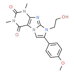 ChemSpider 2D Image | 8-(2-Hydroxyethyl)-7-(4-methoxyphenyl)-1,3-dimethyl-1H-imidazo[2,1-f]purine-2,4(3H,8H)-dione | C18H19N5O4