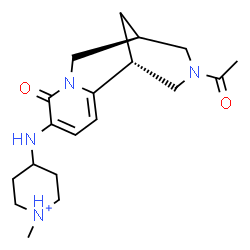 ChemSpider 2D Image | 4-{[(1R,9S)-11-Acetyl-6-oxo-7,11-diazatricyclo[7.3.1.0~2,7~]trideca-2,4-dien-5-yl]amino}-1-methylpiperidinium | C19H29N4O2