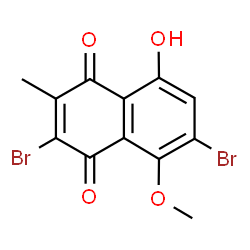 ChemSpider 2D Image | 3,6-Dibromo-8-hydroxy-5-methoxy-2-methylnaphthoquinone | C12H8Br2O4