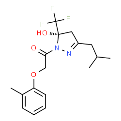 ChemSpider 2D Image | 1-[(5S)-5-Hydroxy-3-isobutyl-5-(trifluoromethyl)-4,5-dihydro-1H-pyrazol-1-yl]-2-(2-methylphenoxy)ethanone | C17H21F3N2O3